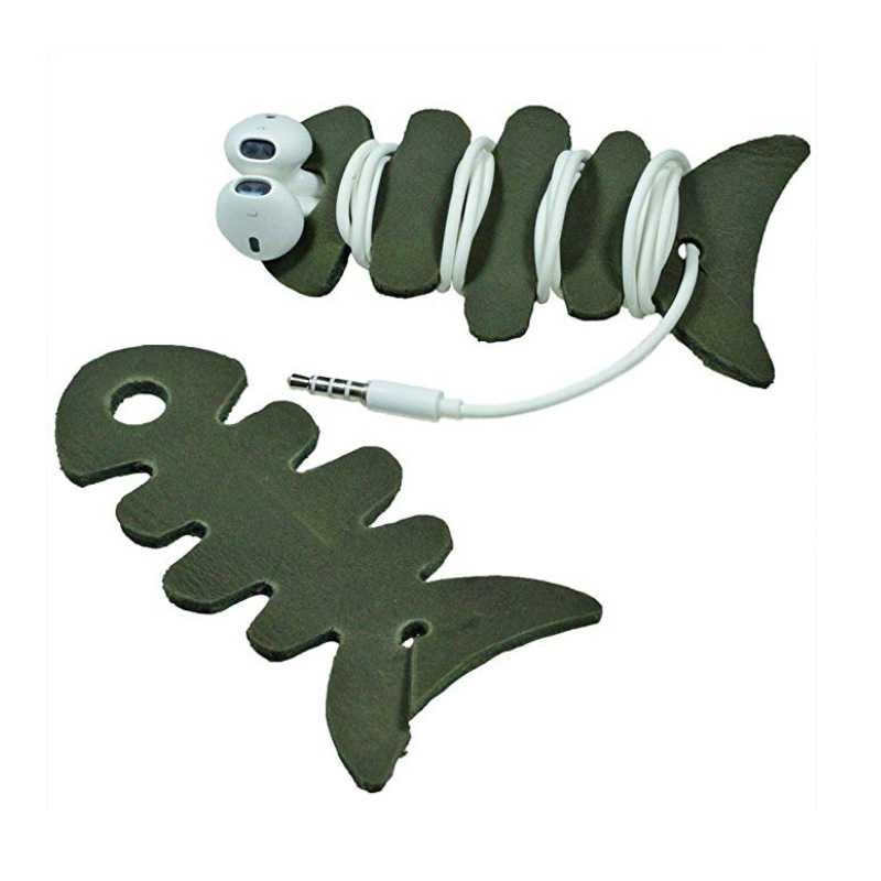 皮革鱼骨绕线器 耳机集线器 小鱼绕线器 鱼骨头缠线器