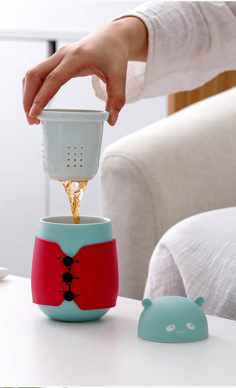 便携式陶瓷泡茶杯茶水分离杯户外简易个人水杯礼品杯定制logo