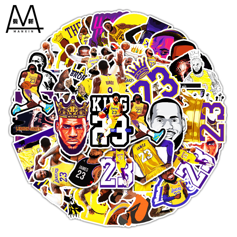 50张詹姆斯湖人卡通贴纸平板电脑滑板车车行李箱汽车手机防水贴纸