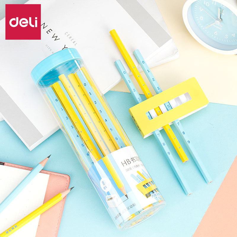 得力58175铅笔小学生原木桶装六角算术考试2b可爱hb幼儿