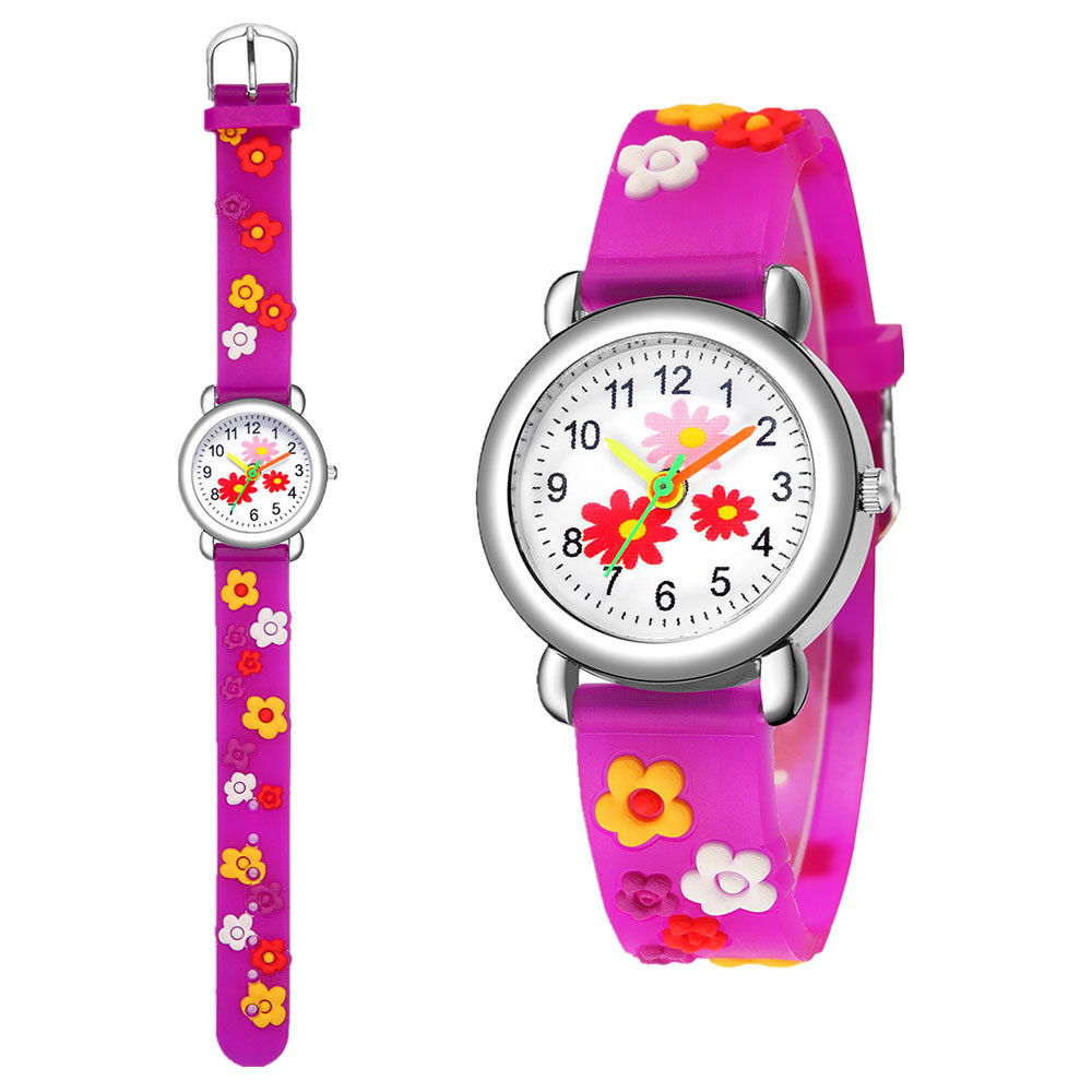 Children's Cartoon Watch 3d Relief Concave-Convex Plastic Belt Student Watch Cute Flowers Pattern Gift Watch