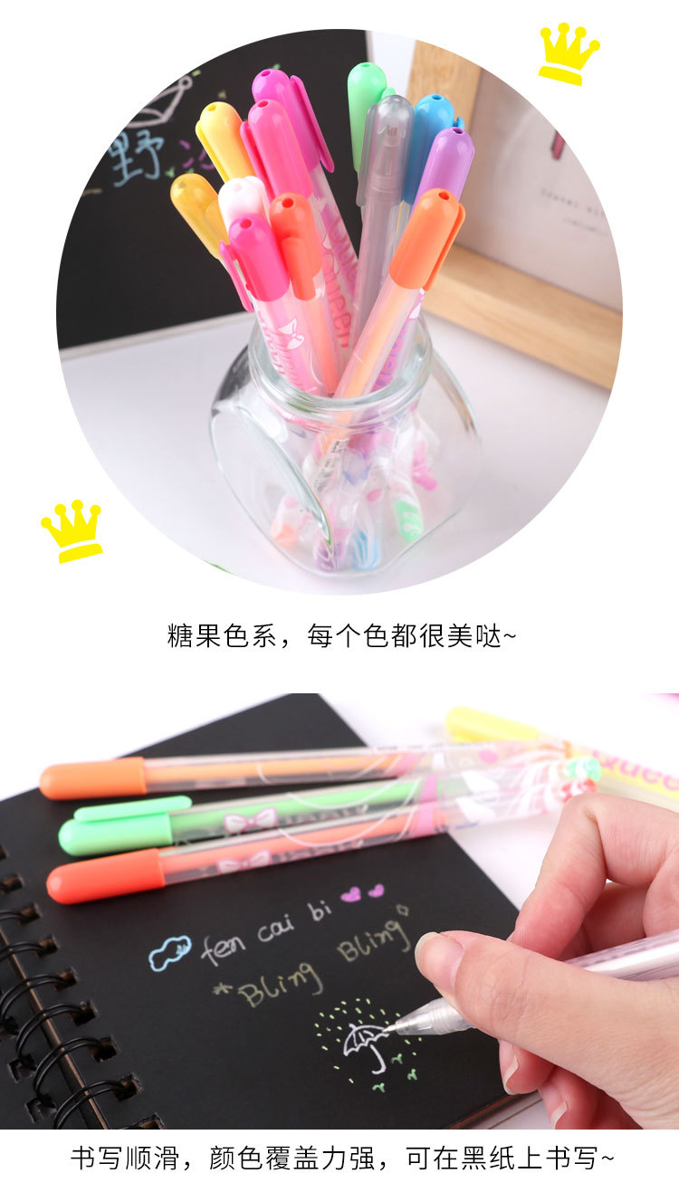 画黑卡银光笔荧光笔金色的细头彩色闪光笔银色白色黑色萤光粉彩笔