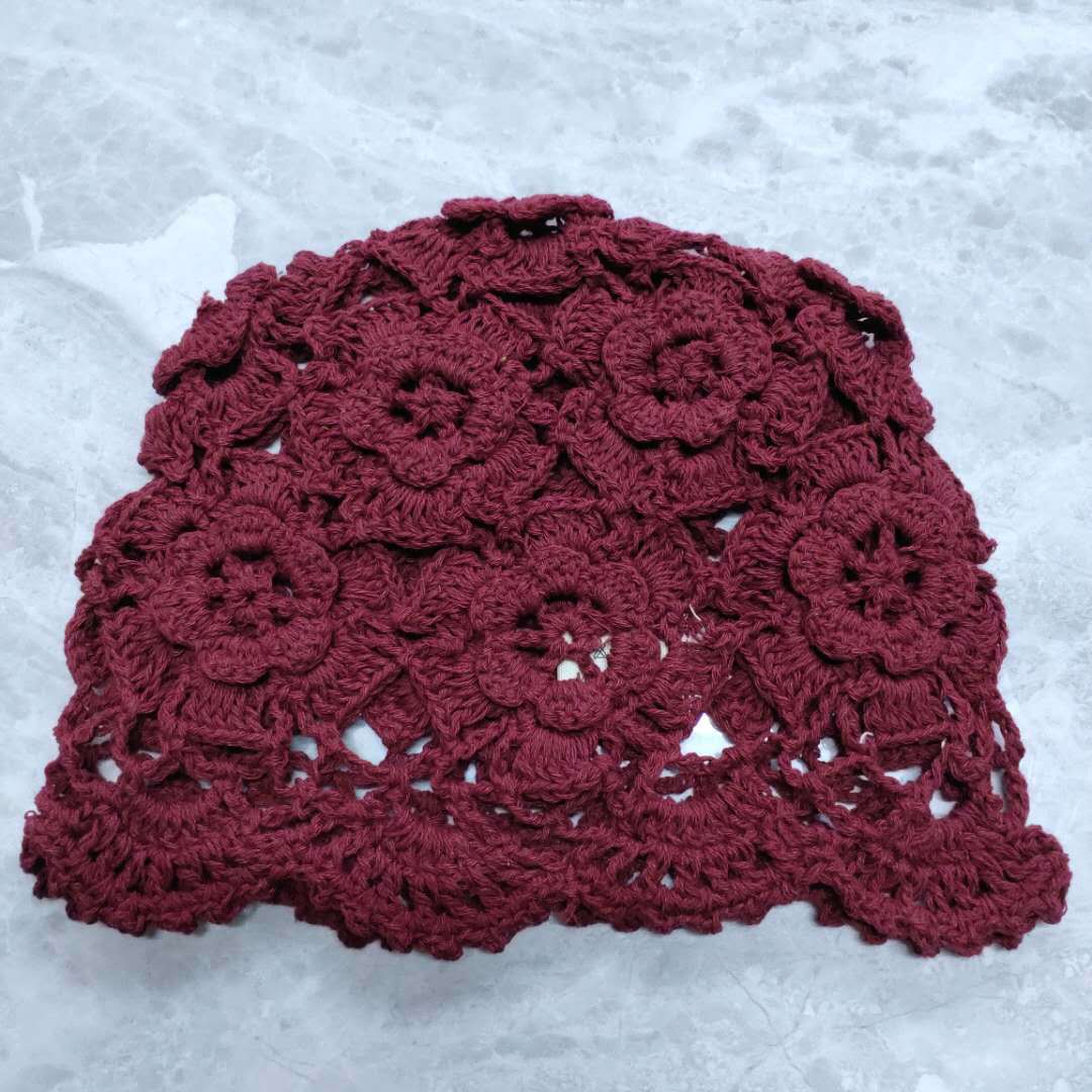 手工编织花朵镂空薄帽春夏季蕾丝透气头巾帽钩针包头棉线帽子女