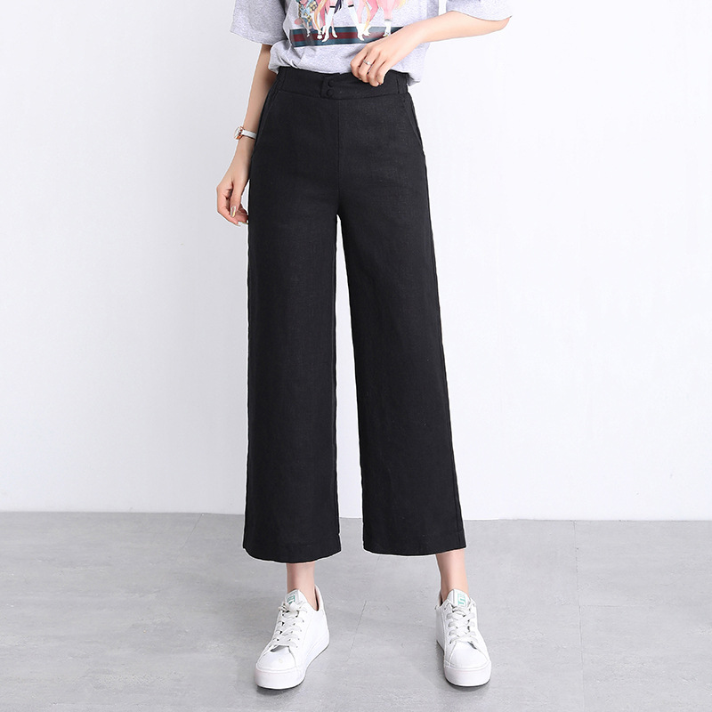 Linen Wide-Leg Pants Women's Spring and Summer New High Waist Drooping Cropped Pants Plump Girls Large Size Loose Cotton Linen Straight Pants