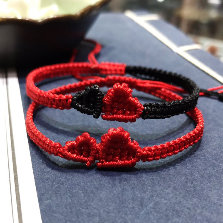 牛年本命年心心相印手工编织手链男女情侣手编红绳幸运手绳批发