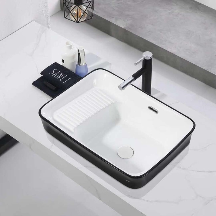 阳台洗衣盆带搓板台下台中盆陶瓷洗脸洗面盆家用嵌入式洗手盆洗衣