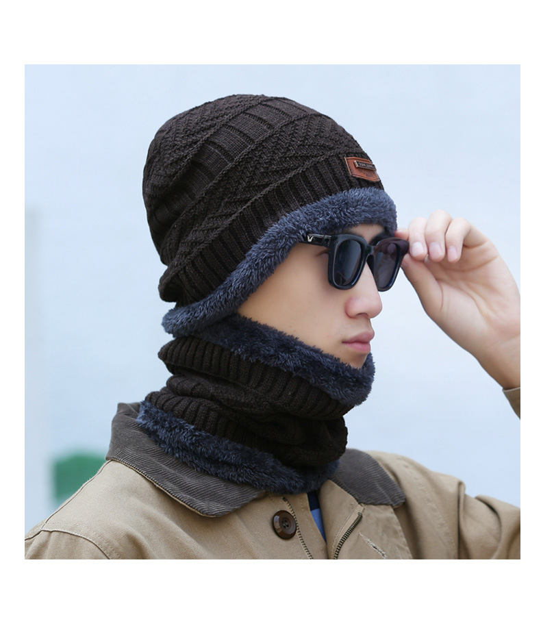 帽子男冬天保暖毛线帽加厚针织帽套头帽男棉帽冬季帽男青年包头帽