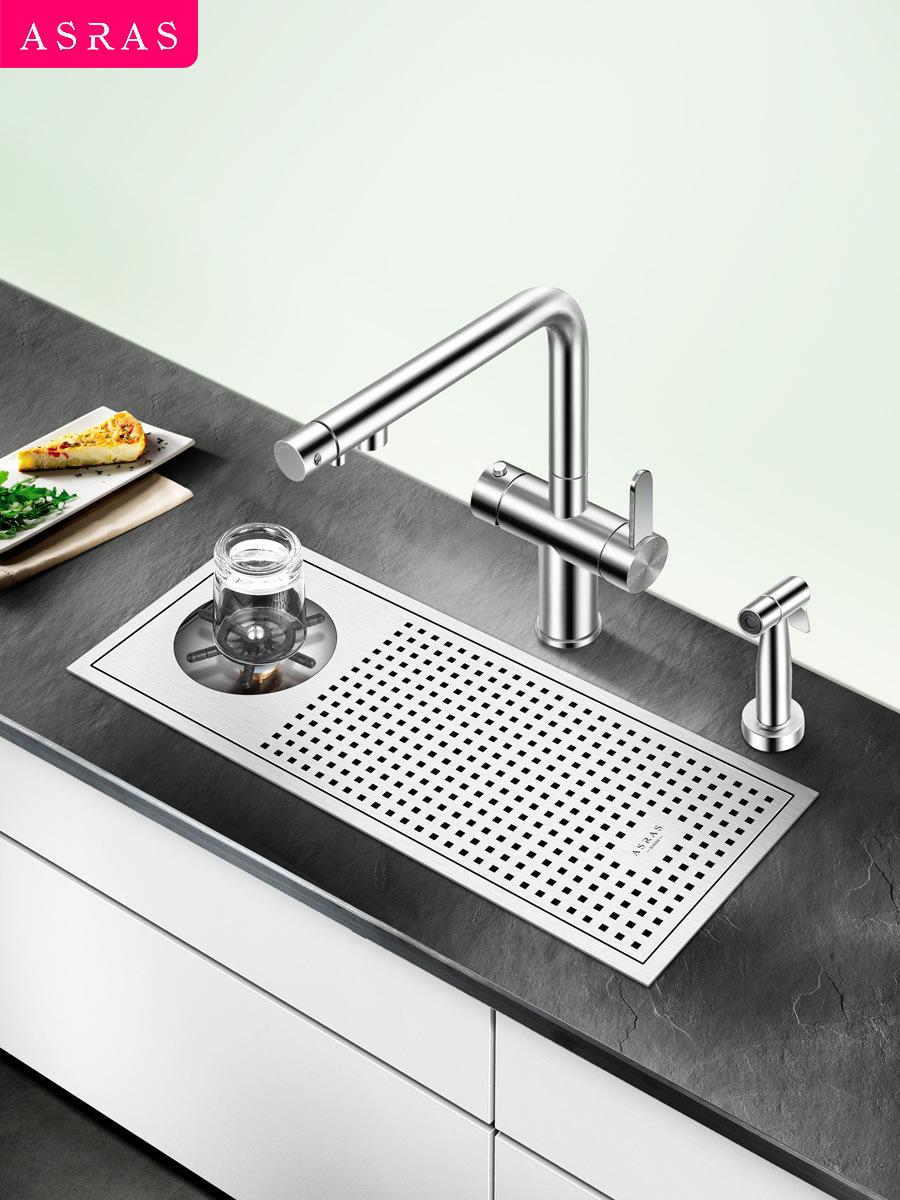 阿萨斯不锈钢洗杯器水槽奶茶店咖啡厅酒水吧台自动高压商用家用