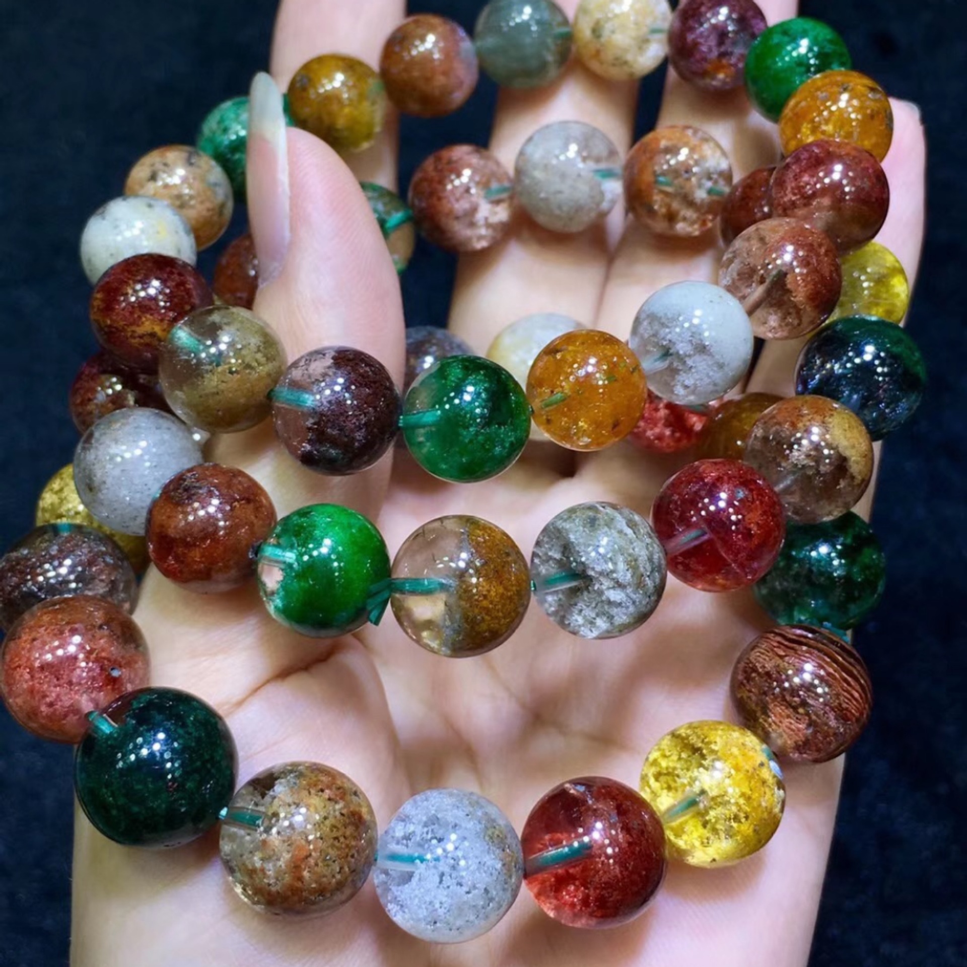 天然彩幽灵手串意境美晶体润透四季花幽灵聚宝盆厂家批发