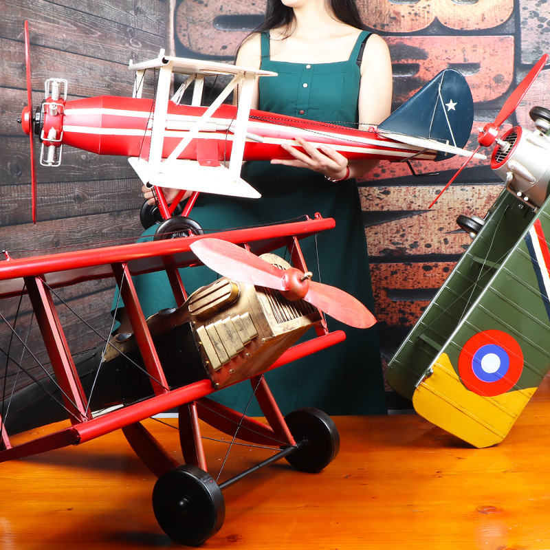 仿真德国信天翁飞机模型铁艺复古战斗机怀旧家居客厅创意装饰摆设