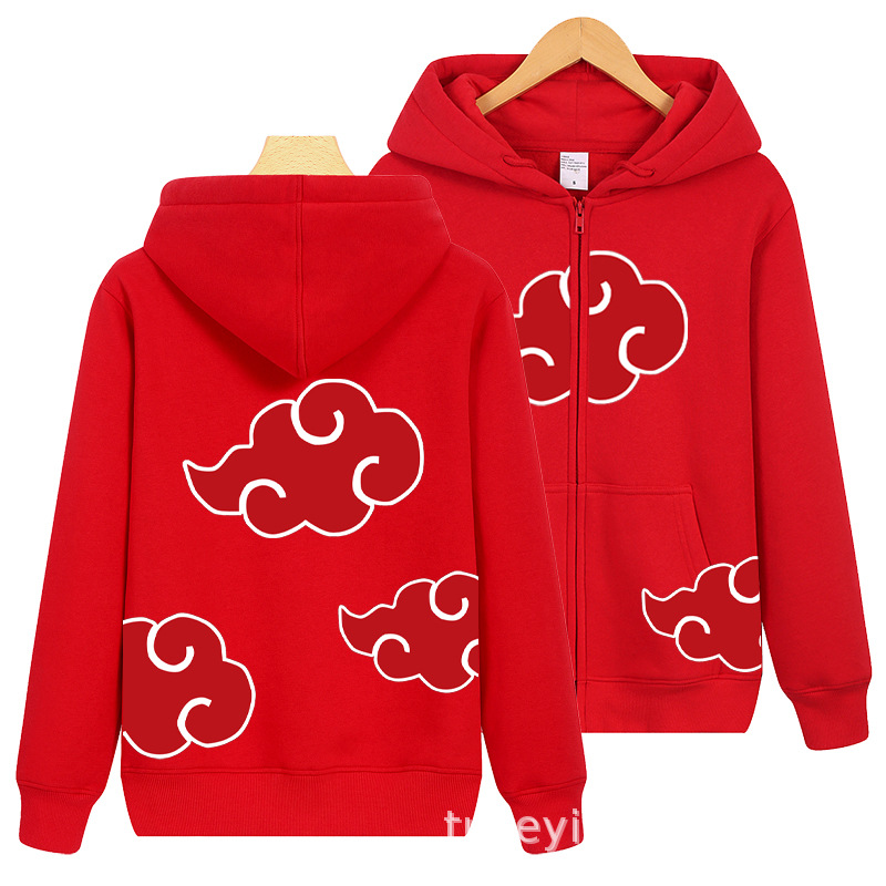 火影忍者 动漫 服装 晓组织 红云祥云 衣服 摇粒抓绒拉链连帽卫衣
