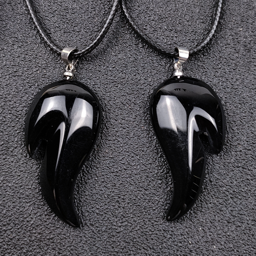 Natural Stone Natural Black Agate Wings Pendant Couple Necklace Neck Accessories Fashion Angel Wings Ornaments European and American