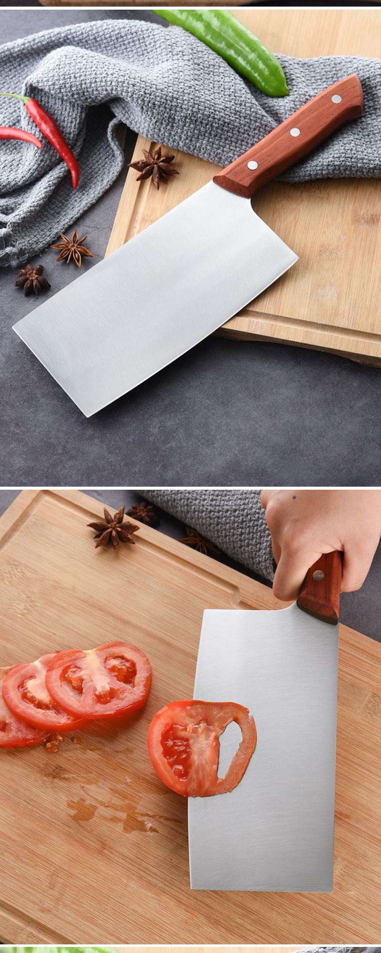 厨房切菜刀木柄切片刀酒店专用桑刀家用刀具定制不锈钢厨师切菜刀