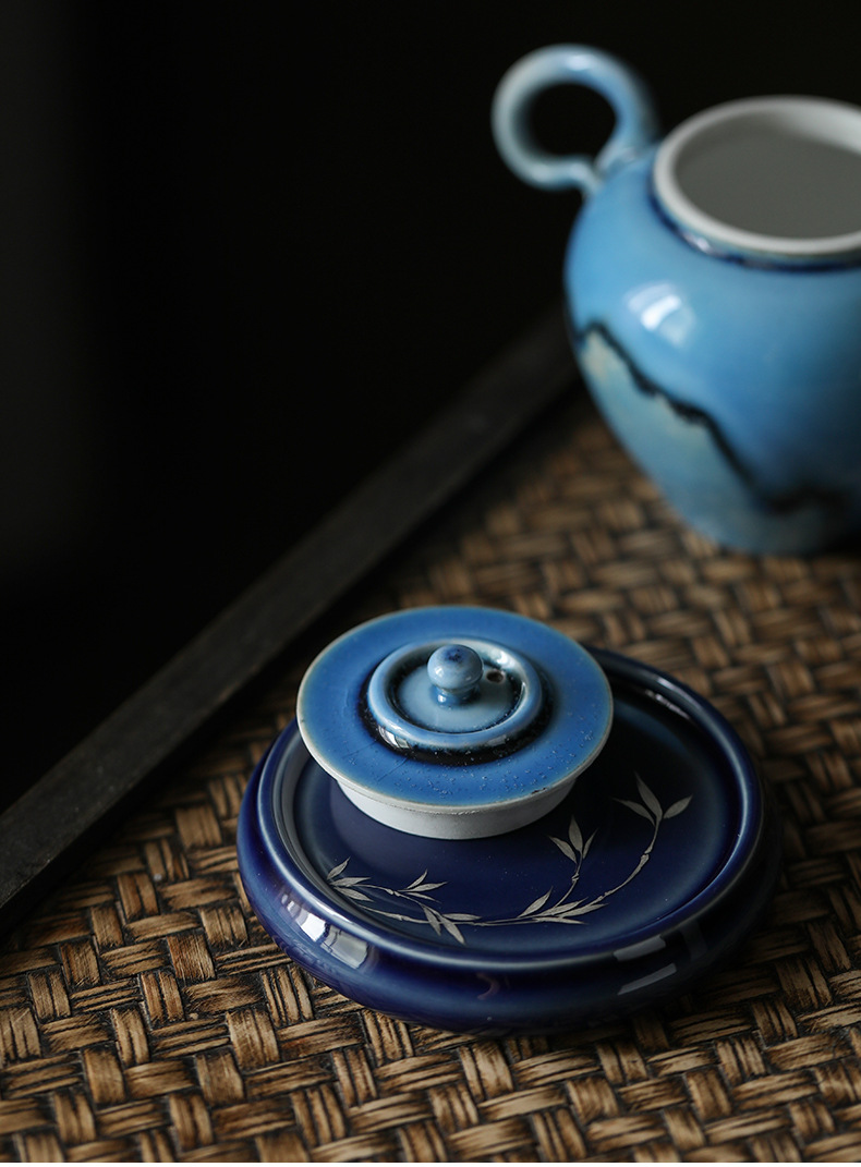 景德镇手绘纯银釉彩盖置复古陶瓷壶盖托搁置茶道摆件功夫茶具配件