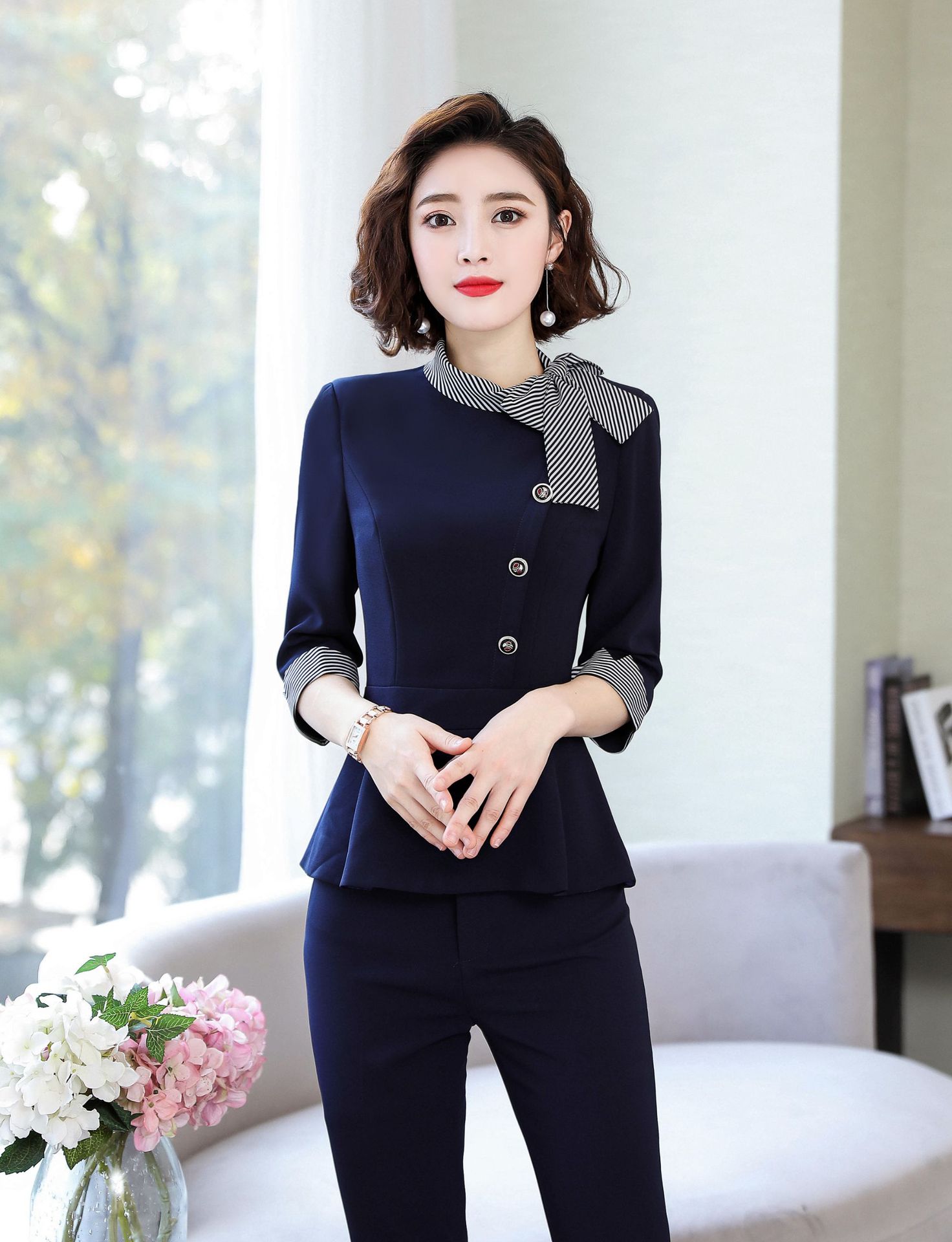 酒店经理工作服前台收银员职业套装女美容院长袖西装空姐制服