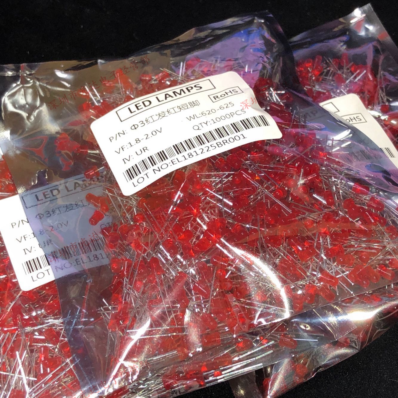 3mm 红发红发光二极管 红色高亮 led 短脚 f3红发红 1000只=11元