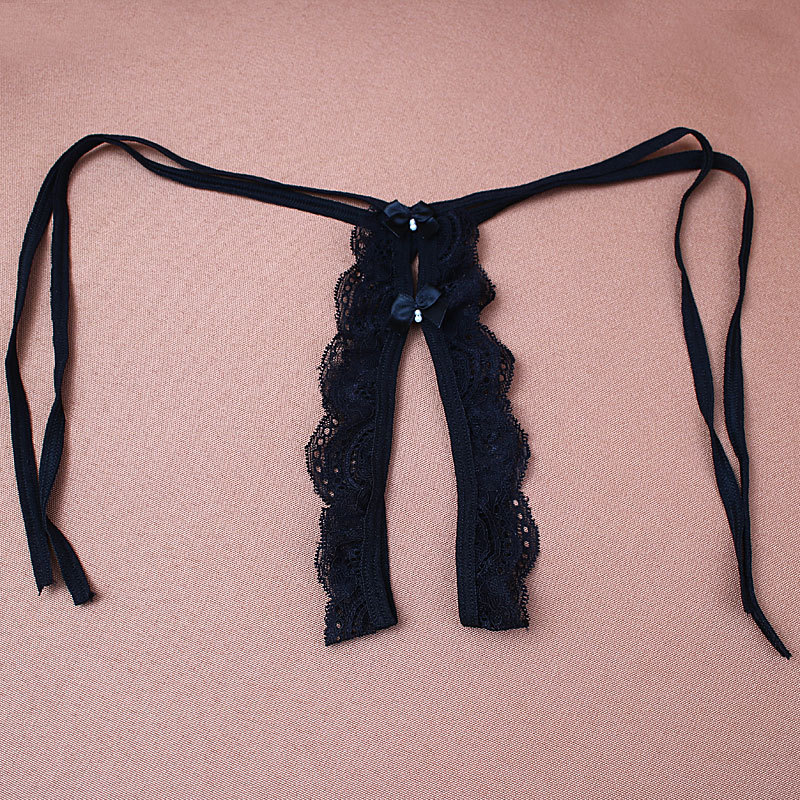 大码情趣开档内裤女性感无痕黑色诱惑骚火辣免脱低腰珍珠蝴蝶结女