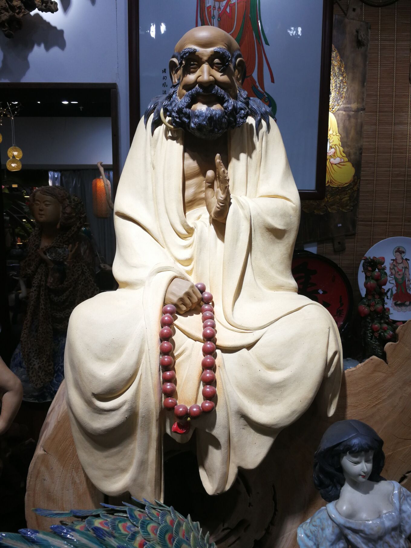 禅意达摩祖师石湾陶瓷公仔工艺品摆件中式特大款会所酒店装饰品