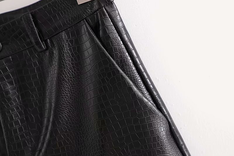 poi66 新款 女装 高腰休闲鳄鱼皮纹路皮裤