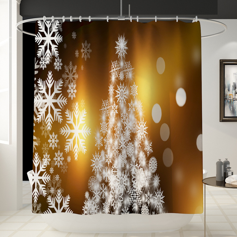 Foreign Trade New Christmas Tree Printing Shower Curtain Toilet Floor Mat Four-Piece Bathroom Carpet Set Hot Christmas