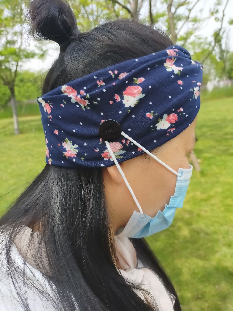 欧美亚马逊发带女士新款口罩发带运动交叉头带吸汗头巾纽扣加工