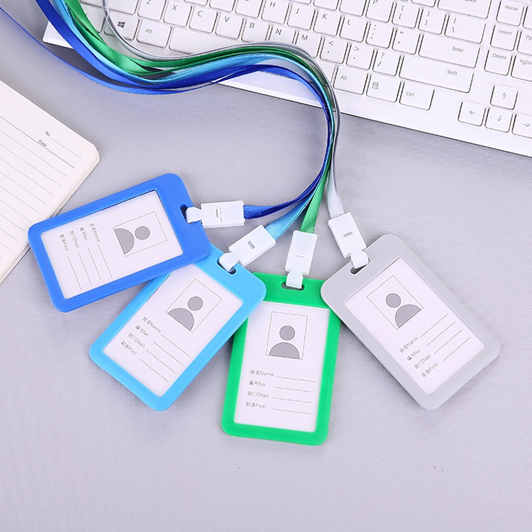 Colorful Double-Sided Transparent Work Card Plastic Waterproof Card Holder Lanyard School Card Work Permit Student Bus Meal Card Set