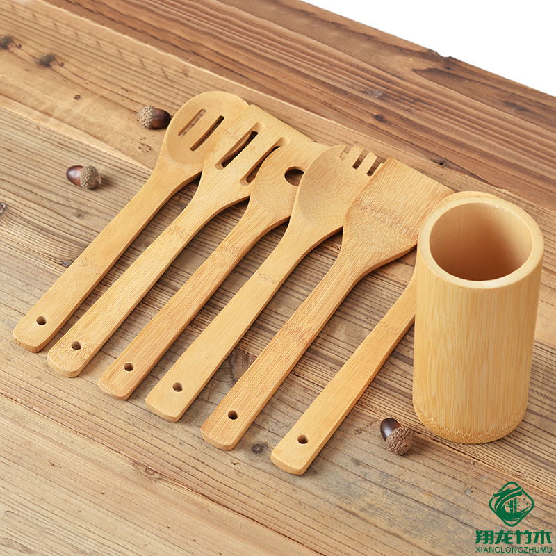 厂家批发激光雕刻竹铲竹勺厨房用具 家用竹制品套装七件套餐具