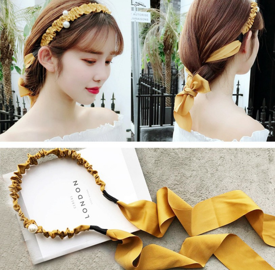 韩国时尚简约蝴蝶结发箍头箍纯色日韩复古飘带发饰发带成人头饰女