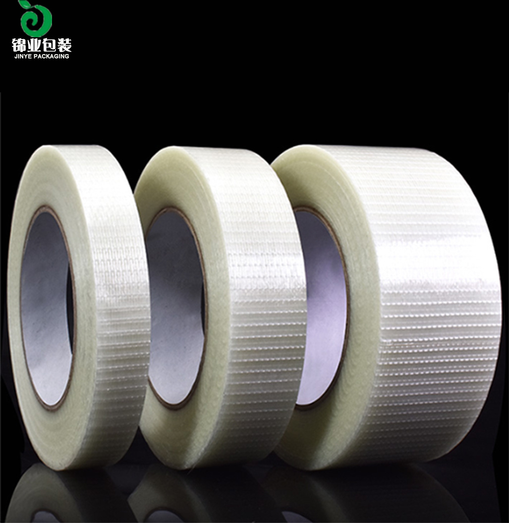 批发网格纤维胶带 抗拉耐磨十字条纹玻璃纤维透明加粘强粘50m长