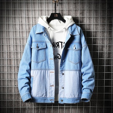 香港潮牌香港潮牌新款拼色牛仔外套男韩版潮流学生帅气衣服宽松春