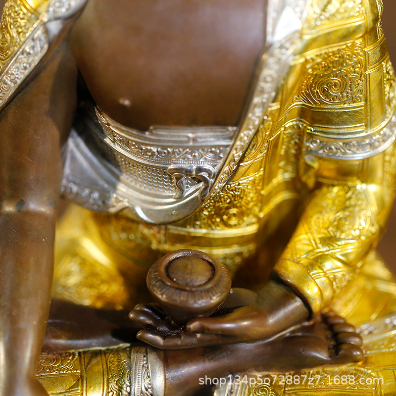 释迦摩尼佛像摆件铜鎏金银居家供奉7寸三色鎏金铜佛像-阿里巴巴