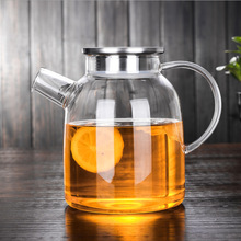 现货批发透明玻璃花茶壶凉水壶竹木盖过滤短嘴热水壶高硼硅玻璃壶