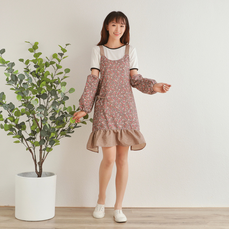 韩式碎花围裙女时尚家用厨房半防水防油可爱花边涤棉布做饭围裙