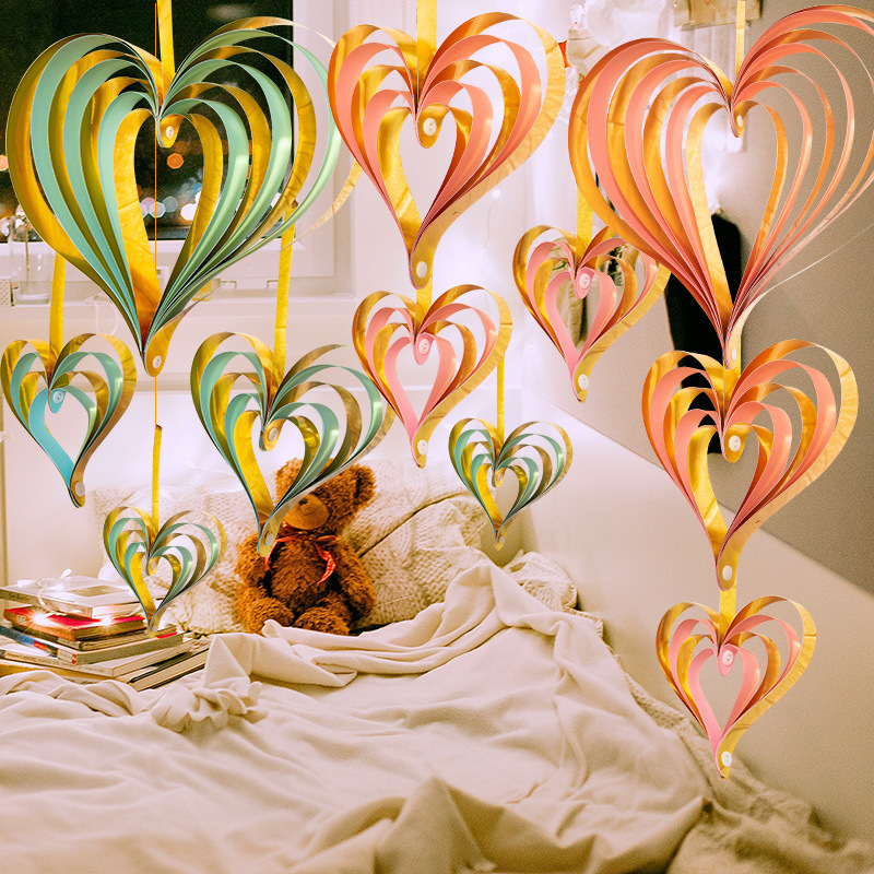 爱心吊饰情人节装饰橱窗吊顶珠宝店装饰挂件立体爱心挂饰节日布置