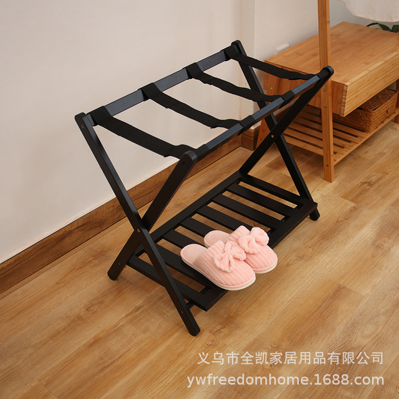 Hotel Luggage Carrier Black Household High-Grade Bamboo Folding Bedroom Storage Rack Simple Double-Layer Luggage Rack