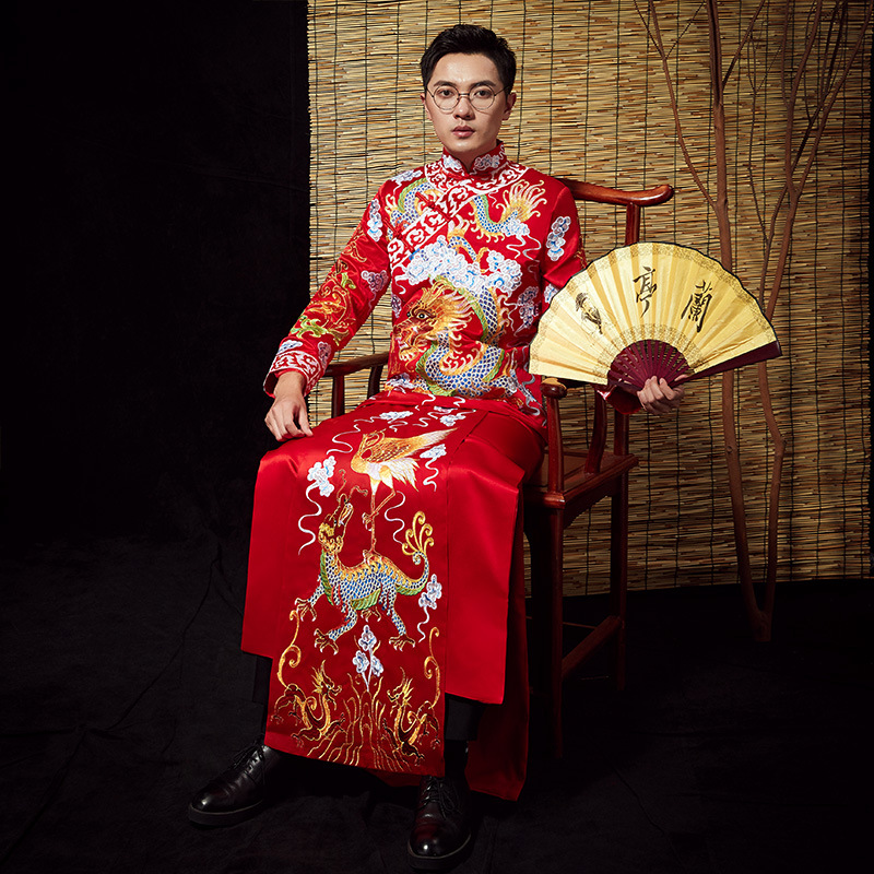 中国风新郎结婚礼服男式秀禾服2020新款秀禾男款结婚古装男士马褂