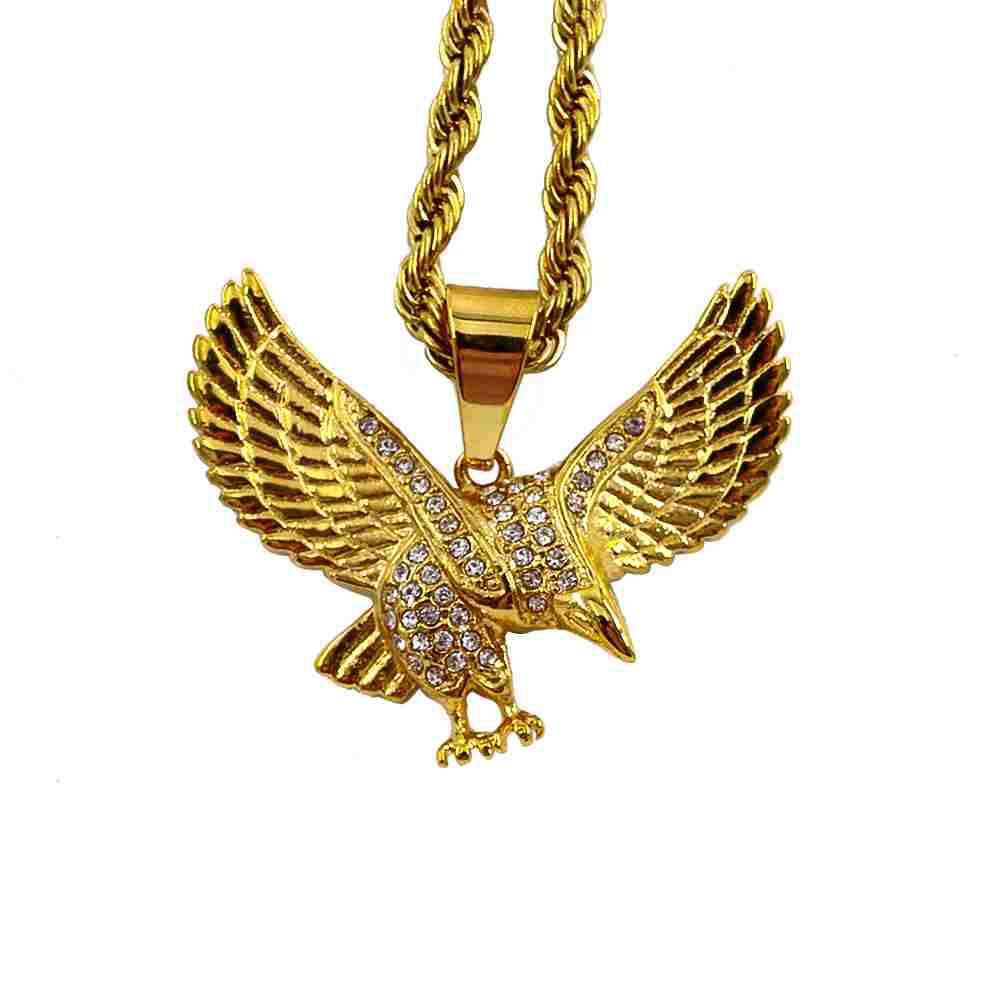 亚马逊跨境热销欧美嘻哈风钛钢电镀金色老鹰吊坠