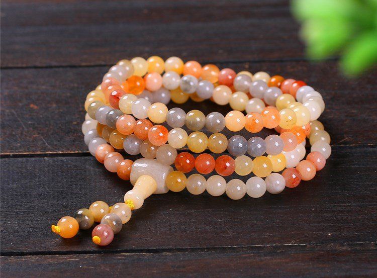 新疆真品玉石光籽料戈壁玉金丝玉彩玉手串5/6/8mm108颗绕4圈手链