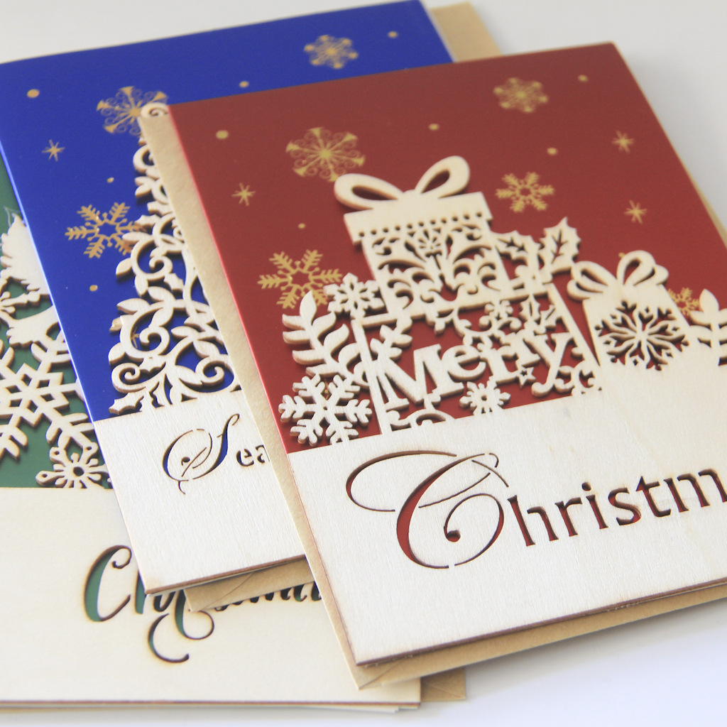 创意圣诞贺卡 木质雕刻圣诞节祝福卡片 公司感恩圣诞卡片感谢贺卡