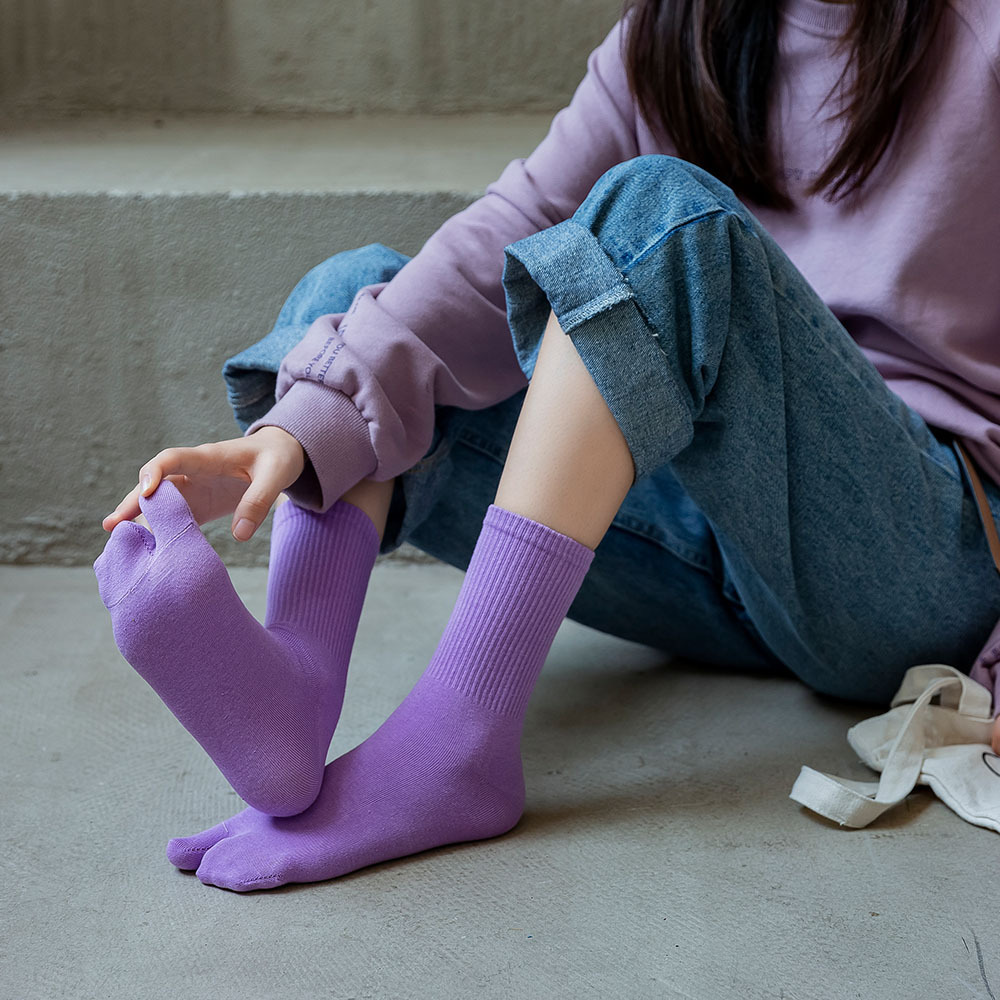 女士两指袜二趾袜日本木屐袜秋冬季棉分趾袜纯色男女二指中筒袜