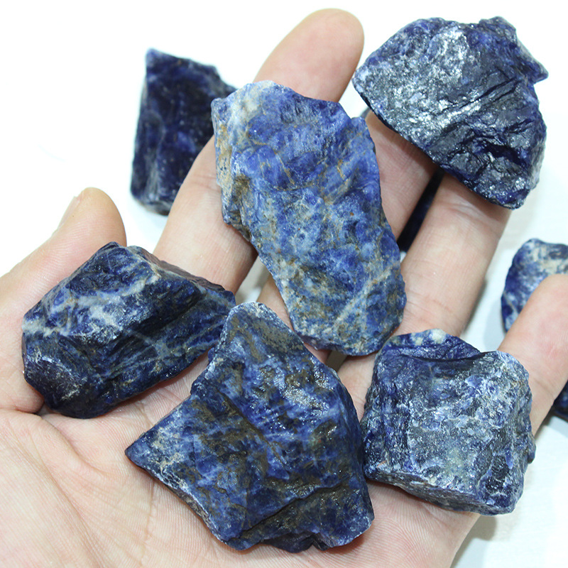 天然水晶原石方纳石蓝纹石矿物晶体毛料脉轮疗愈能量石装饰