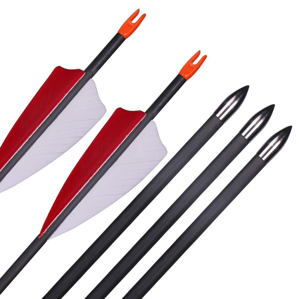 huwairen 6mm2红1白真羽碳箭 28英寸700挠度射箭用品箭支