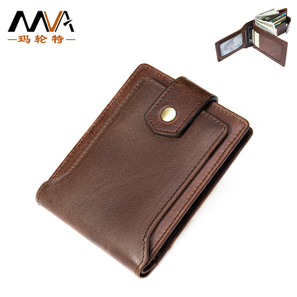 手工皮夹头层牛皮男士钱夹真皮复古钱包男短款韩版拉链薄款零钱包