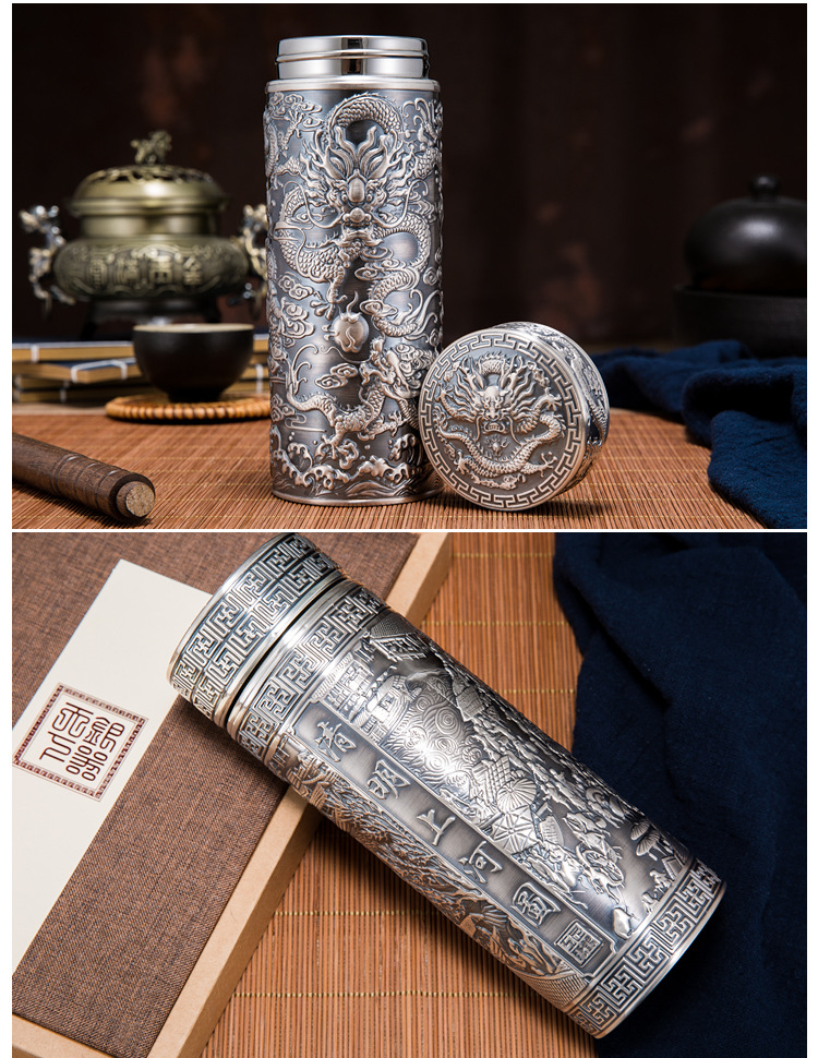 厂家银杯足银999九龙杯银水杯纯银保健杯云南雪花银保温茶杯刻字