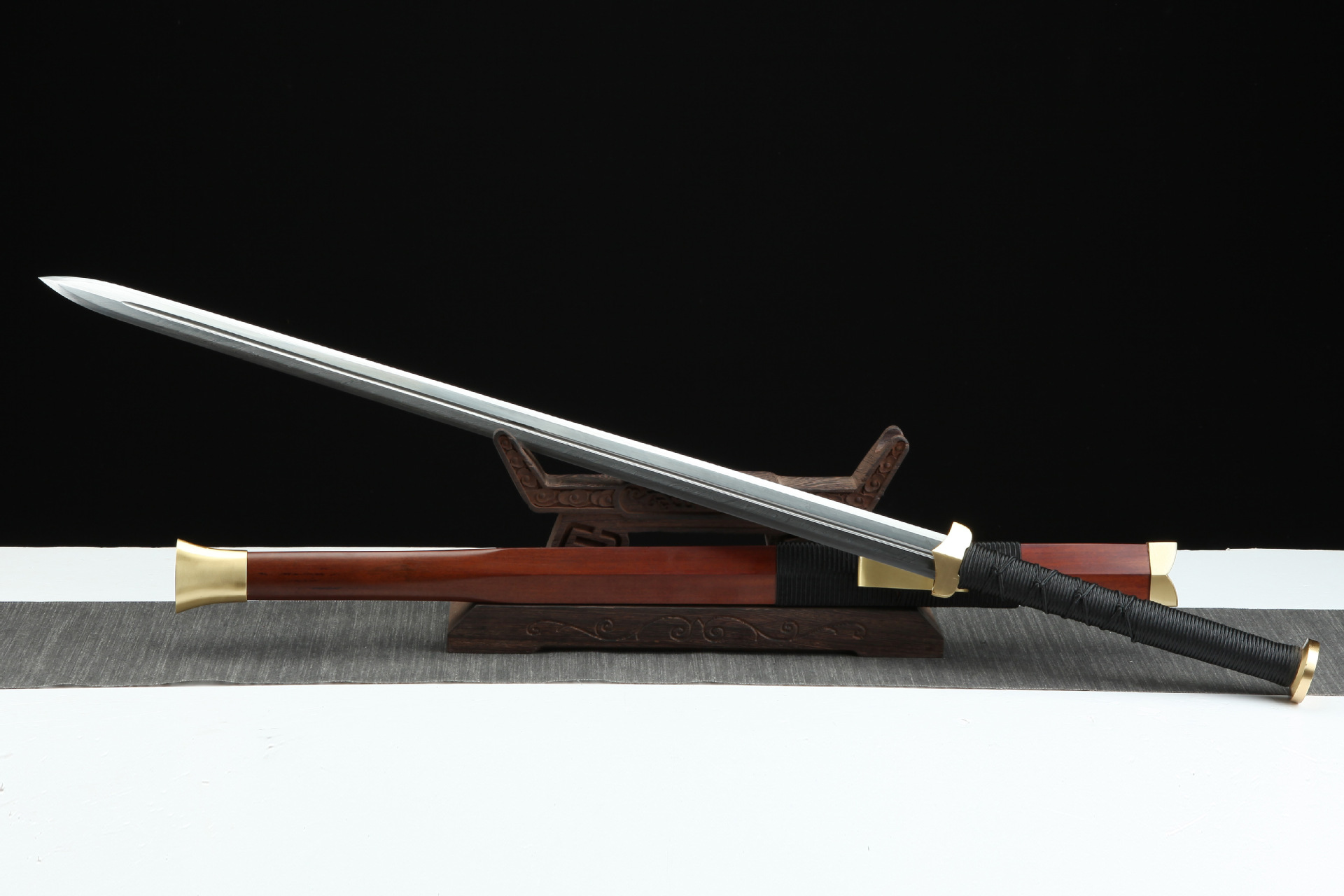 龙泉刀剑一体手工传统宝剑羽毛纹春秋汉剑影视冷兵器工艺品未开刃