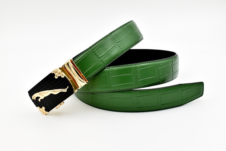 绿色休闲皮带男年轻人韩版商务真牛皮男士牛仔裤细腰带潮男自动扣