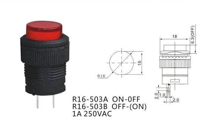 按钮开关r16-503a 自锁无灯 16mm按键开关圆形开关