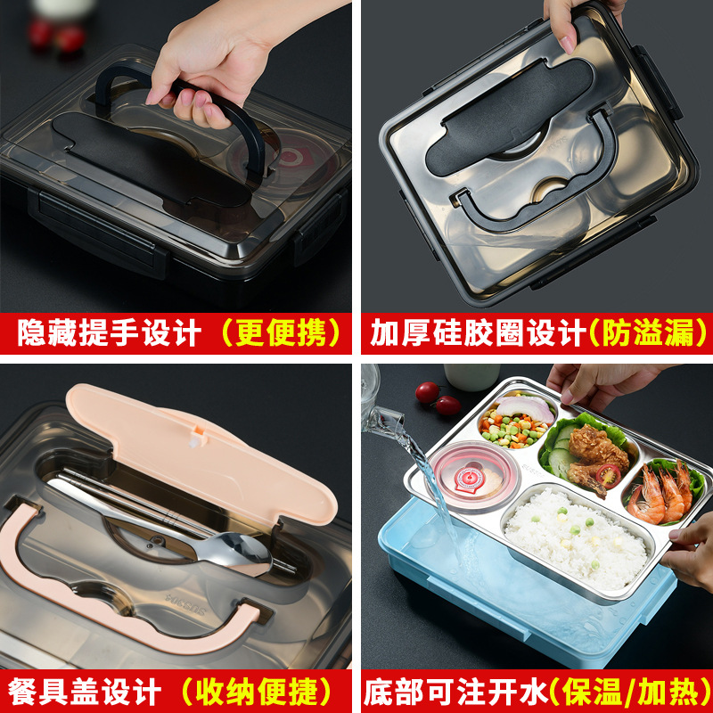 304 Stainless Steel Student Insulated Lunch Box Square Compartment Bento Box Office Worker Heating Lunch Box Lunch Box