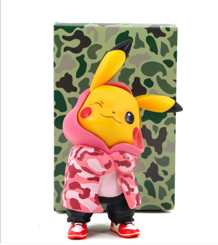 宠物小精灵 口袋妖怪 迷彩服皮卡丘 q版公仔 模型盒装手办