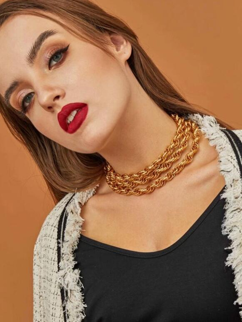 欧美复古多层麻花链条项链女士项圈朋克嘻哈颈链粗金链子夸张项饰